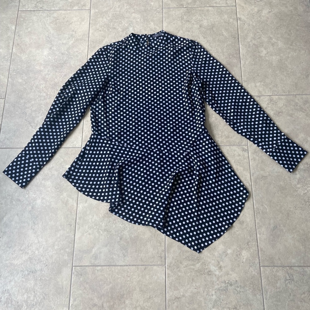 Suzy Shier Black and White Polka Dot Blouse
